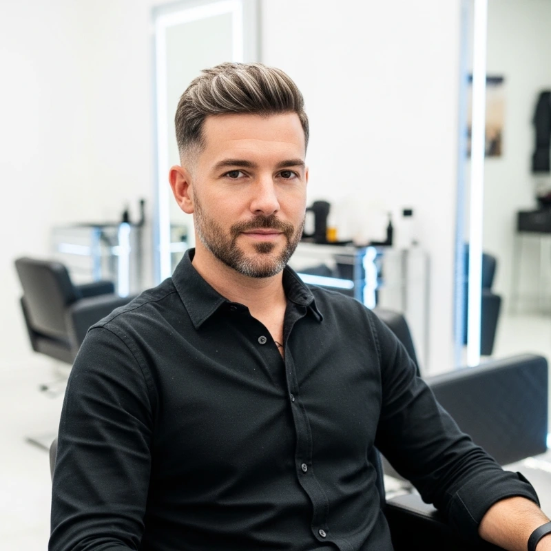 Gentleman sitting with coloured hair