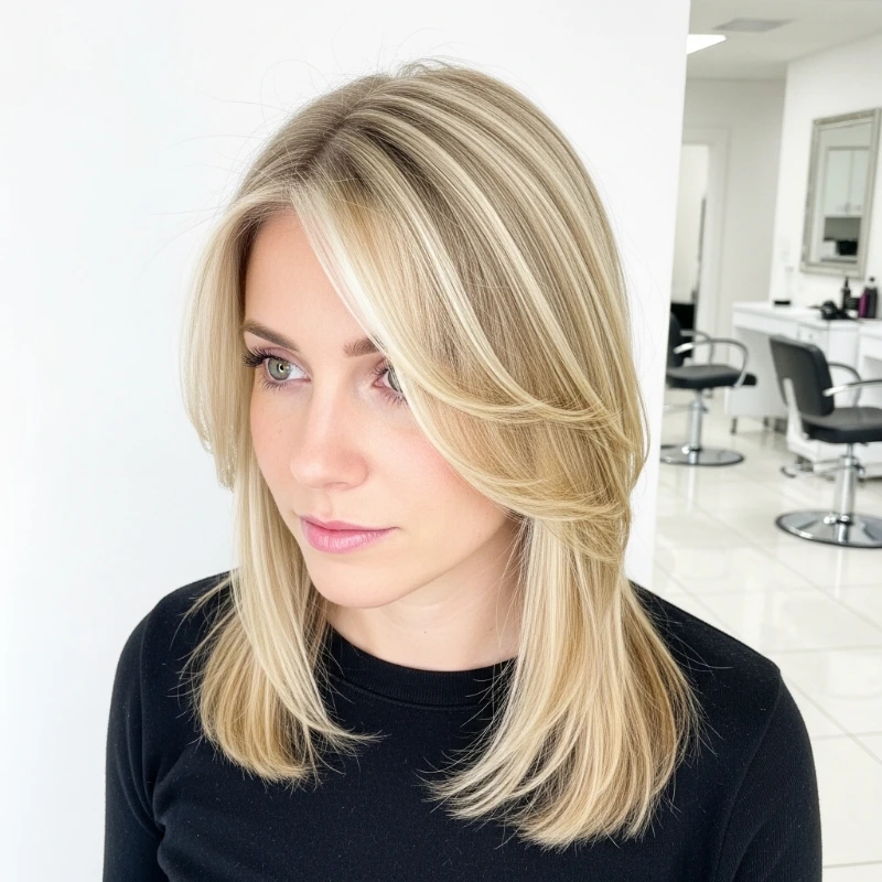 Woman in salon with Highlights T section