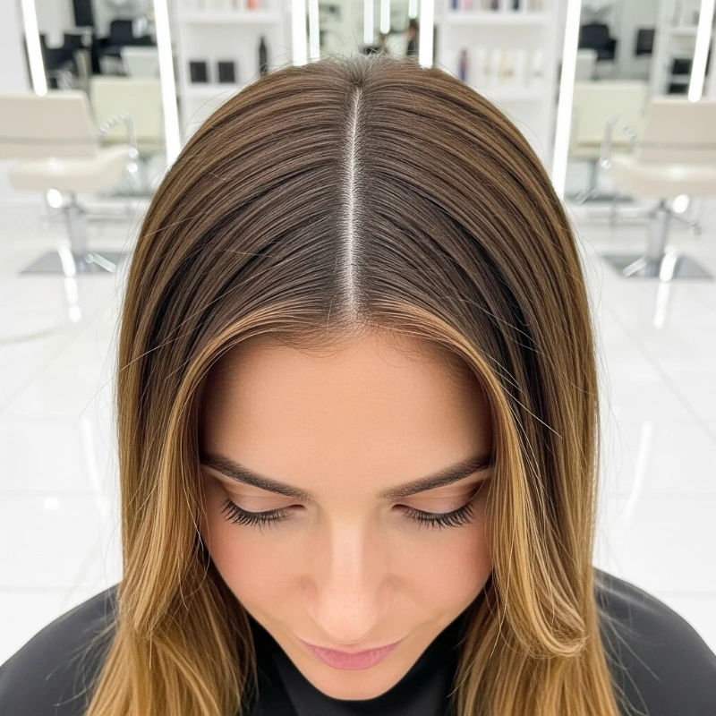 woman in salon with natural glossing roots
